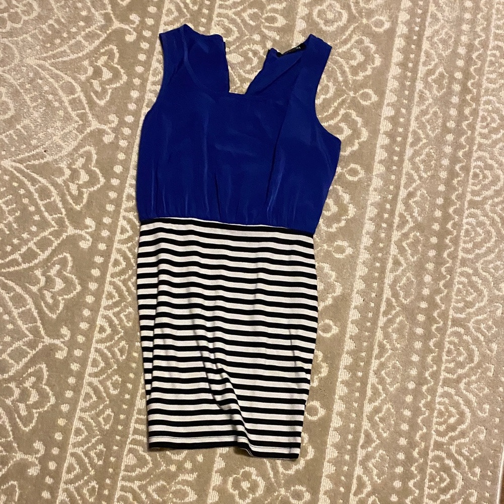 Forever 21 Royal Blue and Black Striped Midi Dress